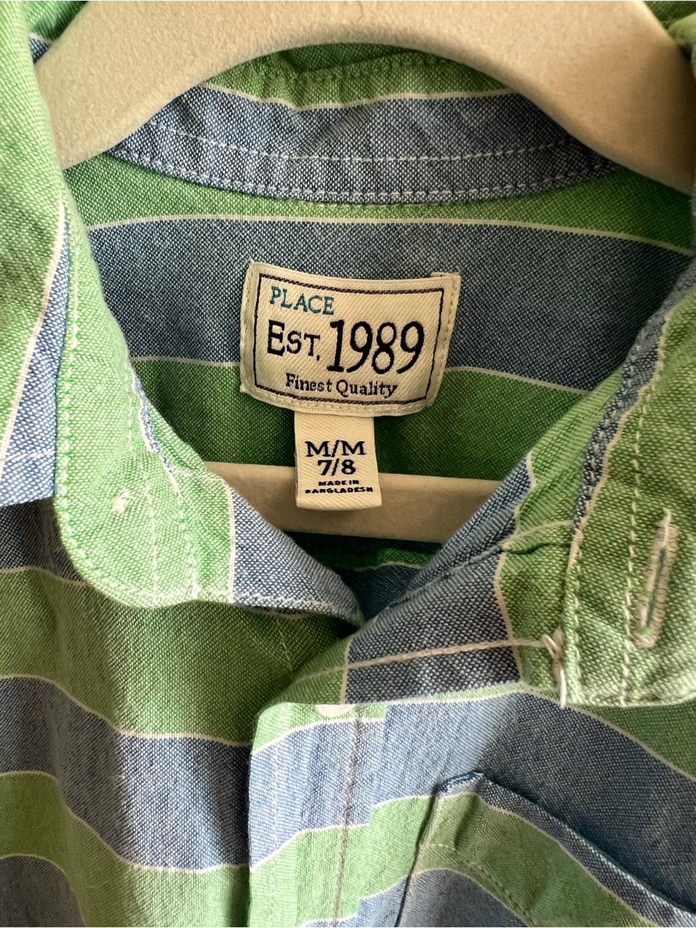 The Children's Place Green & Blue Striped Button-Up Shirt size 7/8 , 100% Cotton - Picture 2 of 5